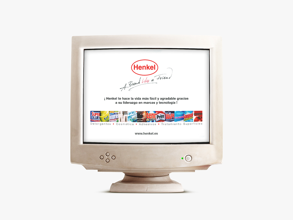 computador branco com o primeiro site da Henkel