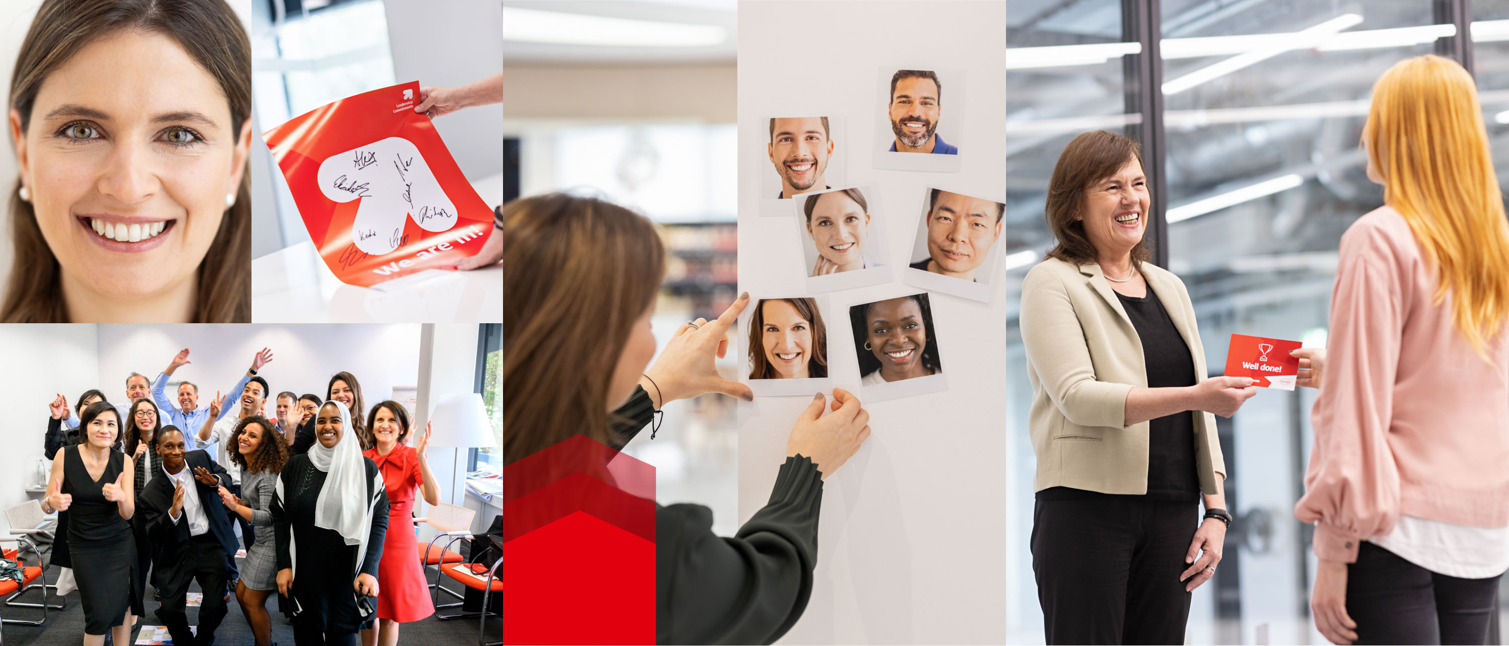 Uma colagem do ambiente de trabalho da Henkel. Nossos funcionários Henkel sempre jogam em equipe. 