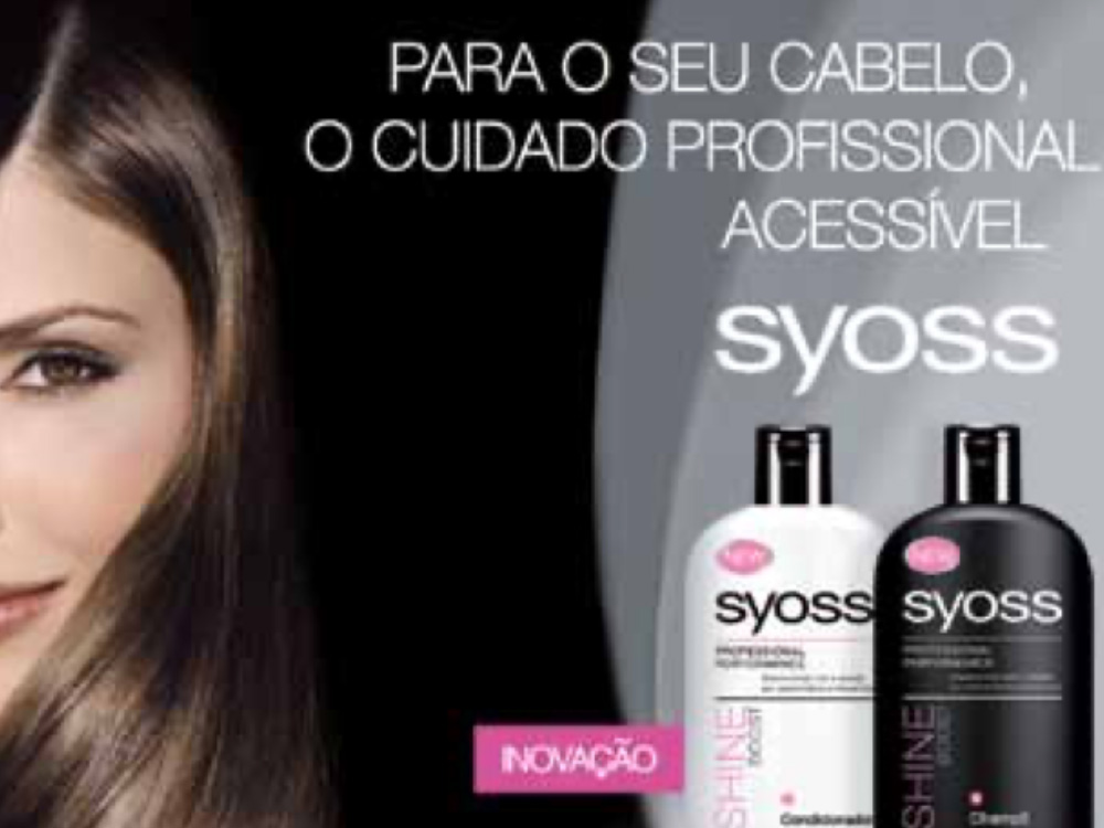 Publicidade da marca Syoss, produtos para cabelo