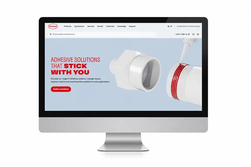 Ecrã de um computador com o site da Henkel Adhesive Technologies 