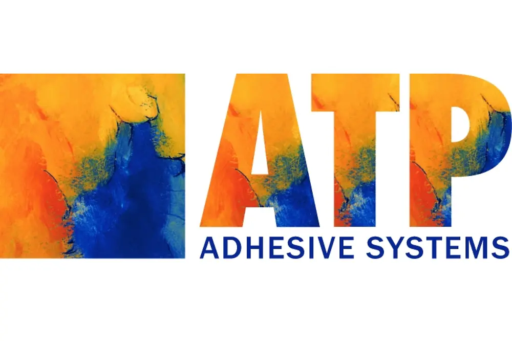 Logótipo da ATP Adhesive Systems, com as letras ‘ATP’ em tons de laranja e azul e a inscrição ‘Adhesive Systems’ por baixo.