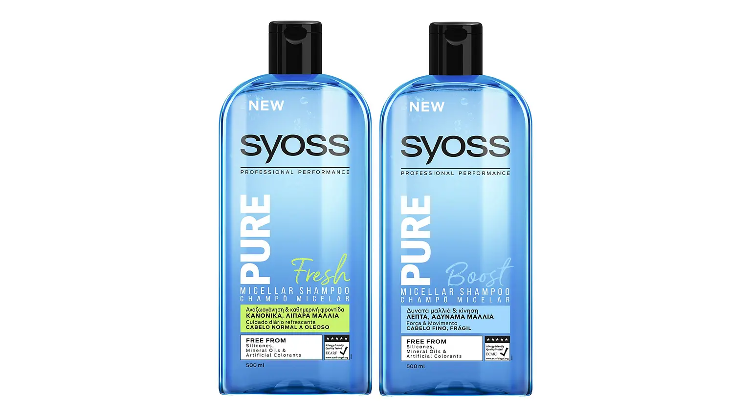 Gama Syoss Pure - CHAMPÔ MICELAR SYOSS PURE FRESH e CHAMPÔ MICELAR SYOSS PURE BOOST